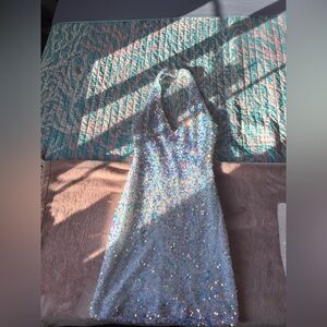 Iridescent Sequin Halter Mini Dress